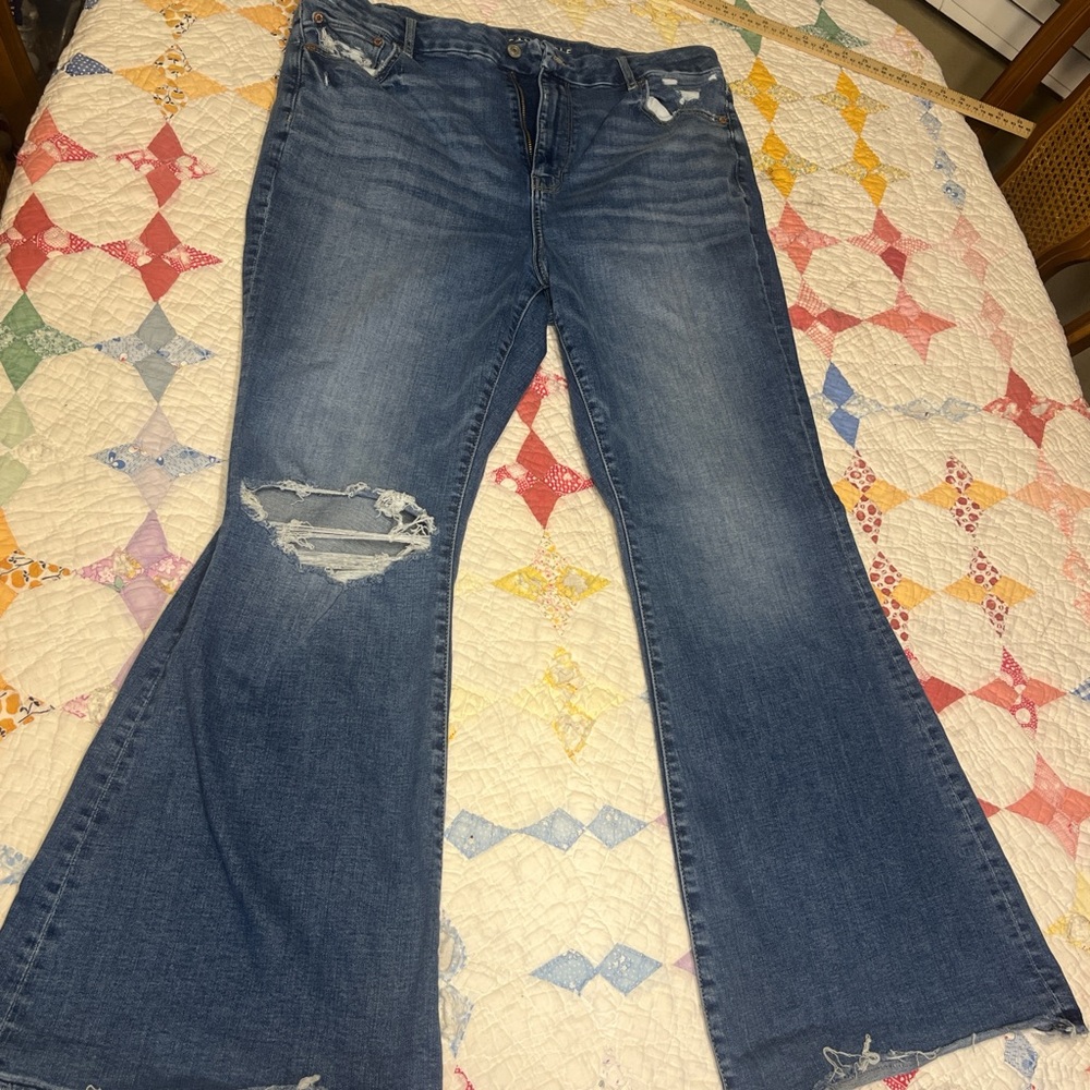 Women's Blue Distressed Flare Jeans